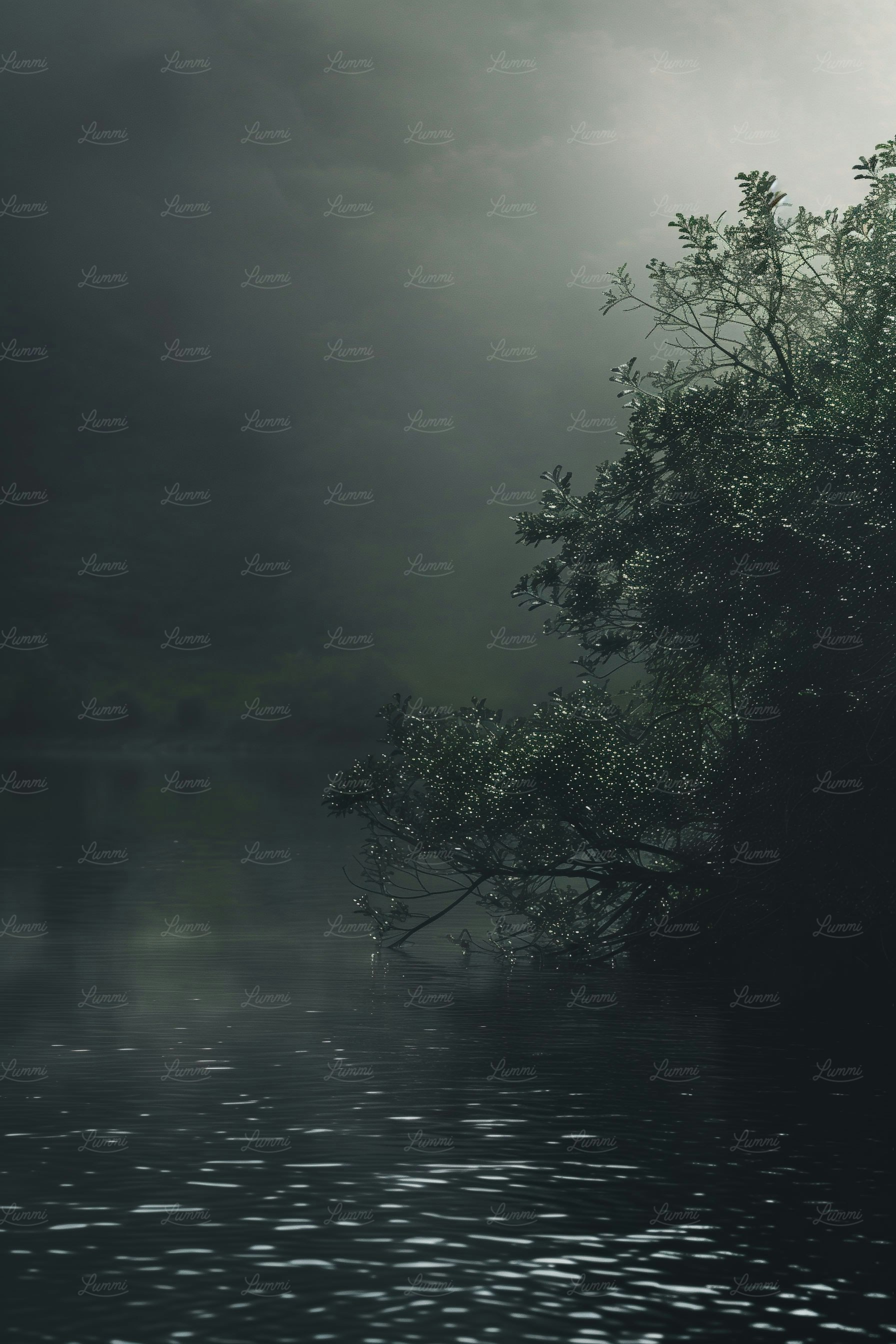 Mystical Lakeside at Night