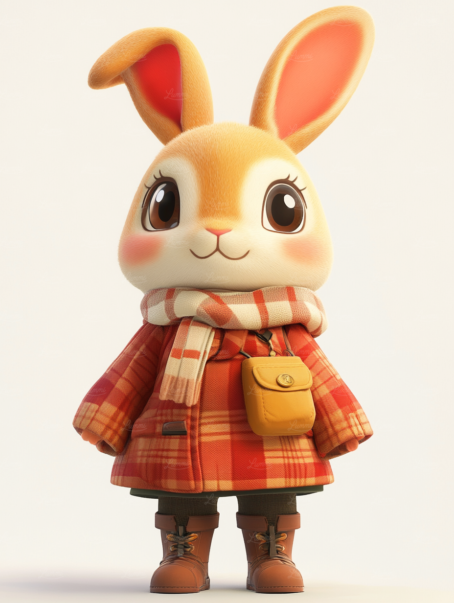 Anthropomorphic Rabbit in Autumn Outfit 3D Image on Lummi